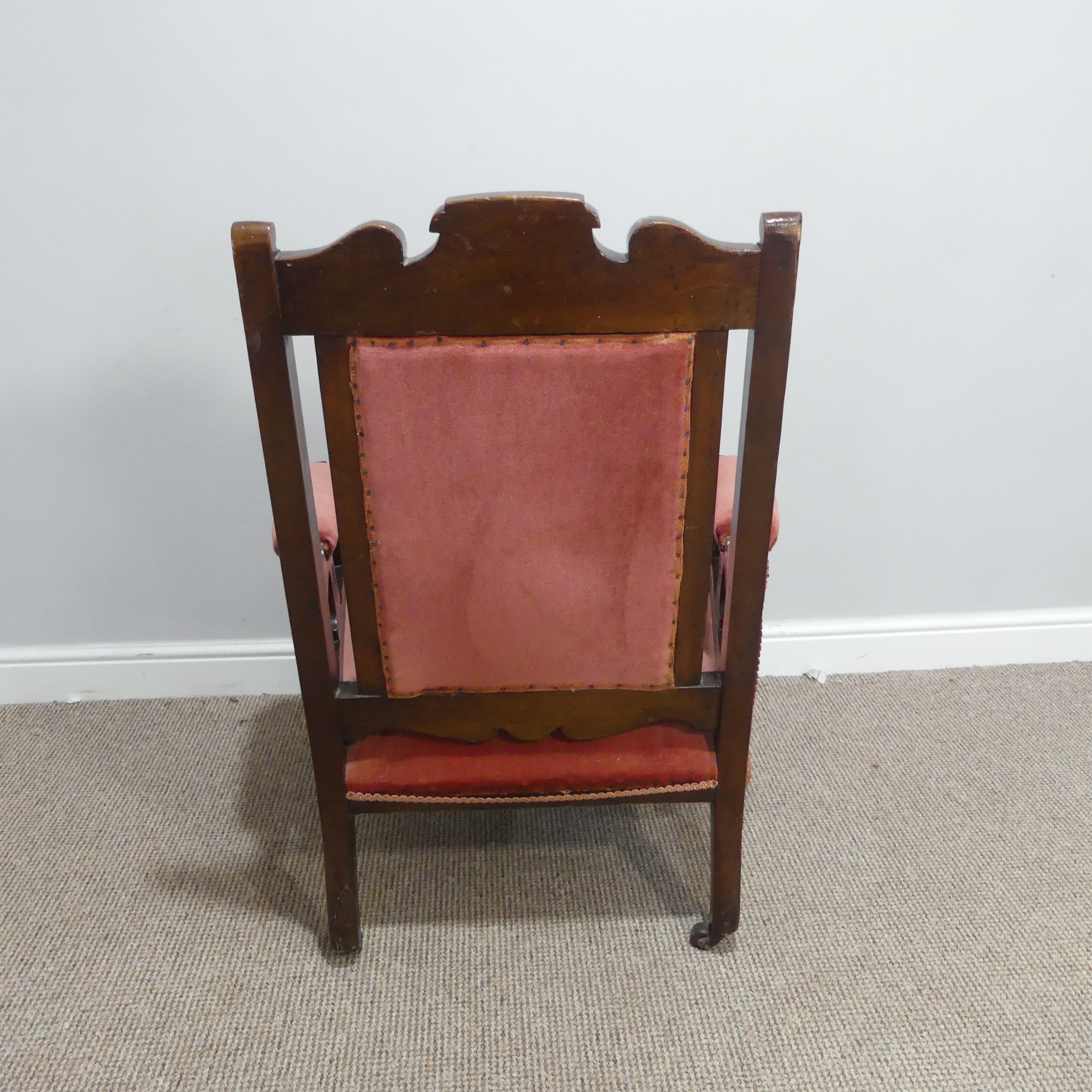 A Victorian upholstered mahogany open Armchair,W 70cm x H 95cm x D 65cm. - Bild 6 aus 7