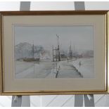 David Crick (British, contemporary), "Low Water, Pin Mill", watercolour, bears artist's label