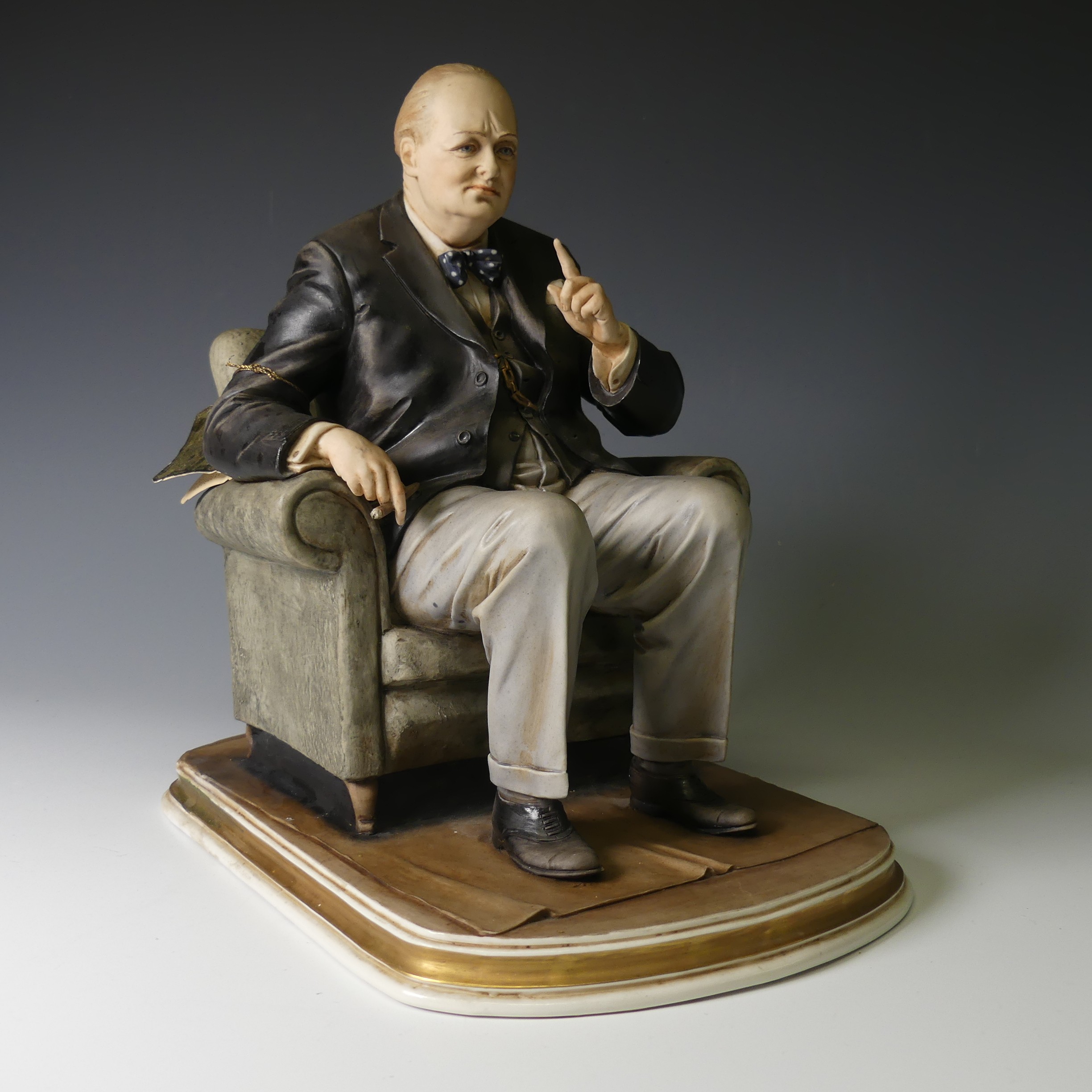 A limited edition Capodimonte figure of Winston Churchill, designed by Bruno Merli, modelled in a - Image 2 of 7
