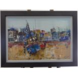 Jan Chave (Contemporary), Devon harbour scene with fishing boats, oil on canvas, signed lower right,