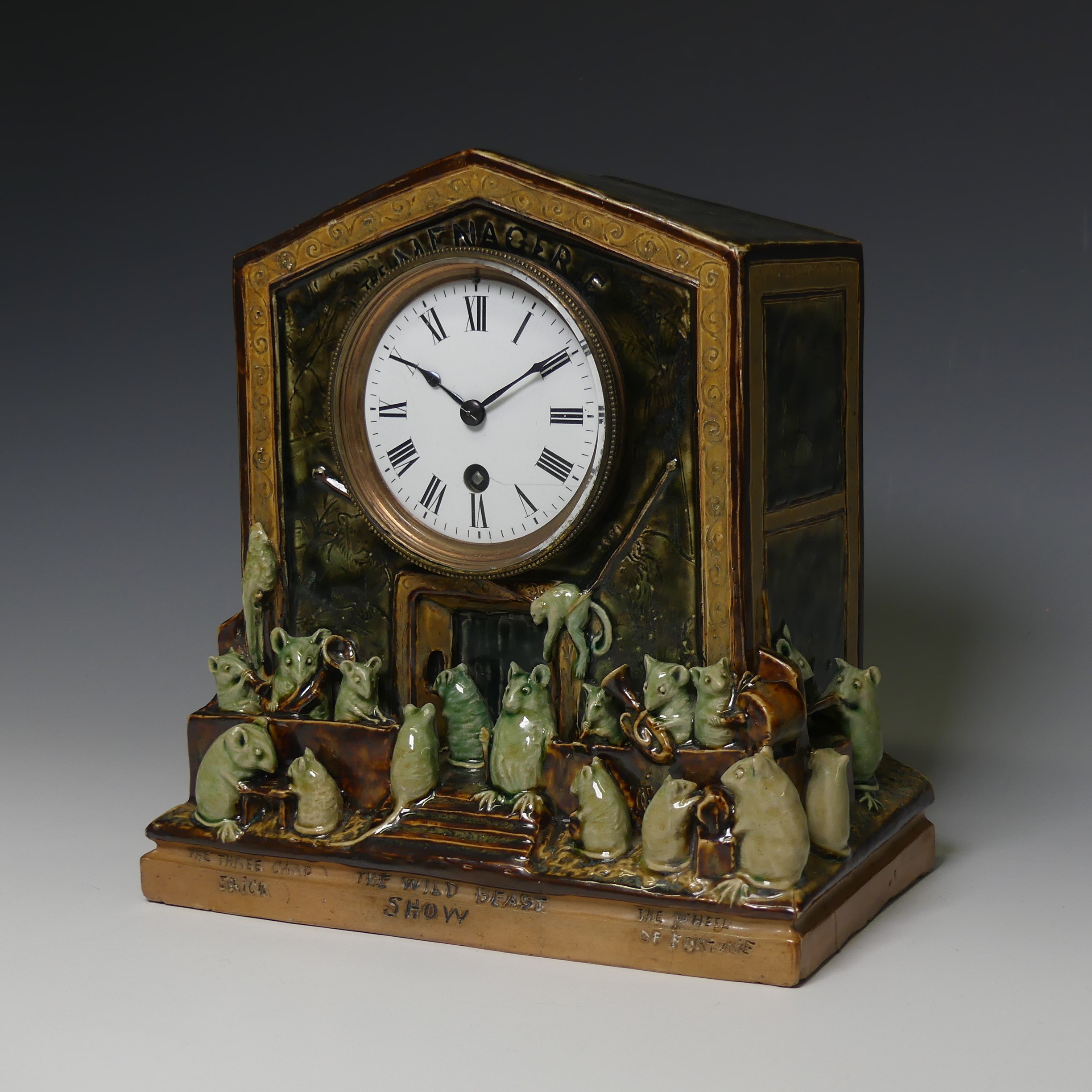George Tinworth (1843-1913) for Doulton Lambeth; The 'Menagerie' Clock, c.1885. A very rare and fine