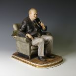 A limited edition Capodimonte figure of Winston Churchill, designed by Bruno Merli, modelled in a