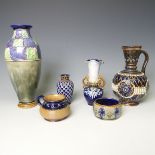 A small quantity of Royal Doulton Stoneware, to include a mottled ground Baluster Vase decorated