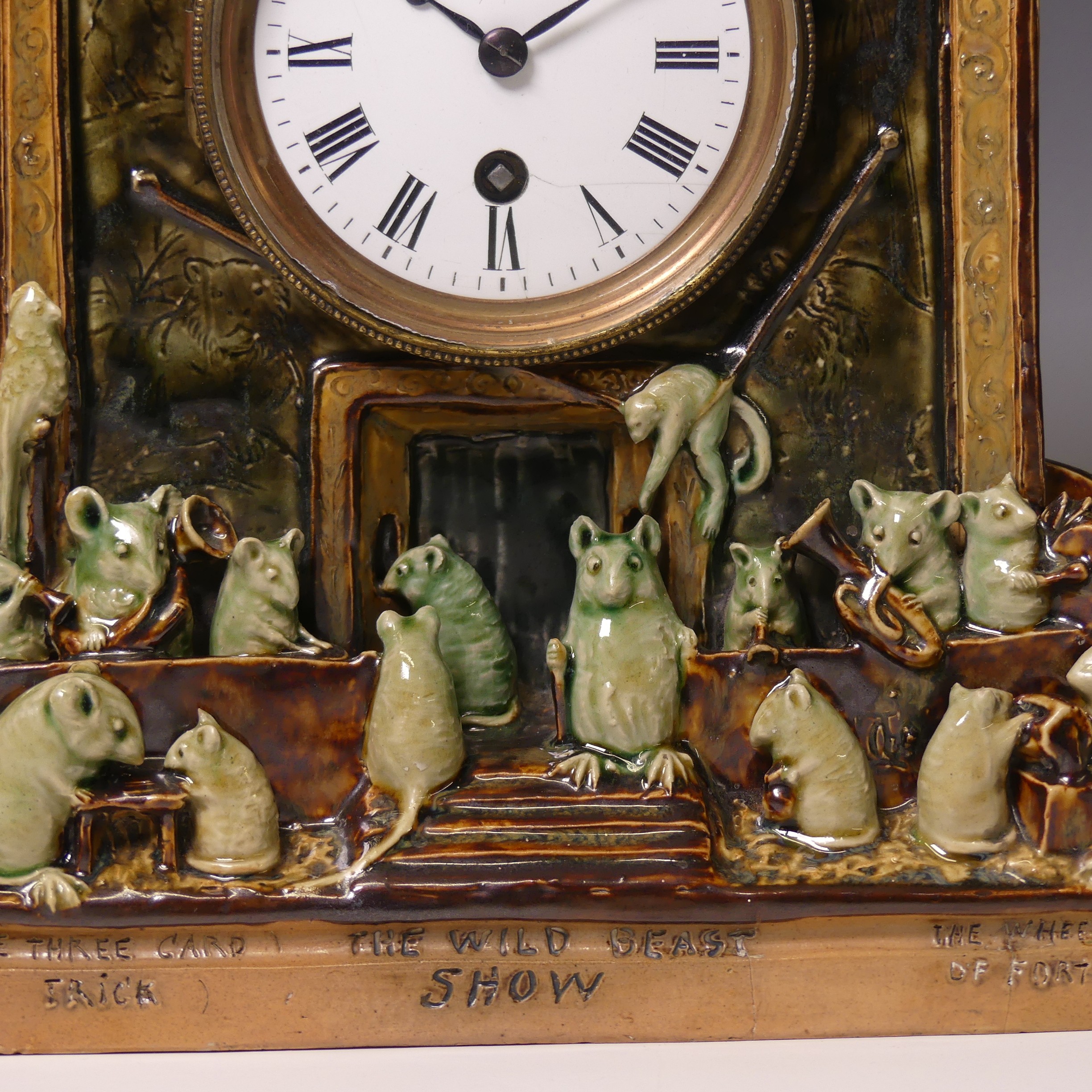 George Tinworth (1843-1913) for Doulton Lambeth; The 'Menagerie' Clock, c.1885. A very rare and fine - Image 12 of 25