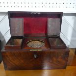 A 19thC mahogany Tea Caddy, as found, with damages and replacement glass, 33cm wide.