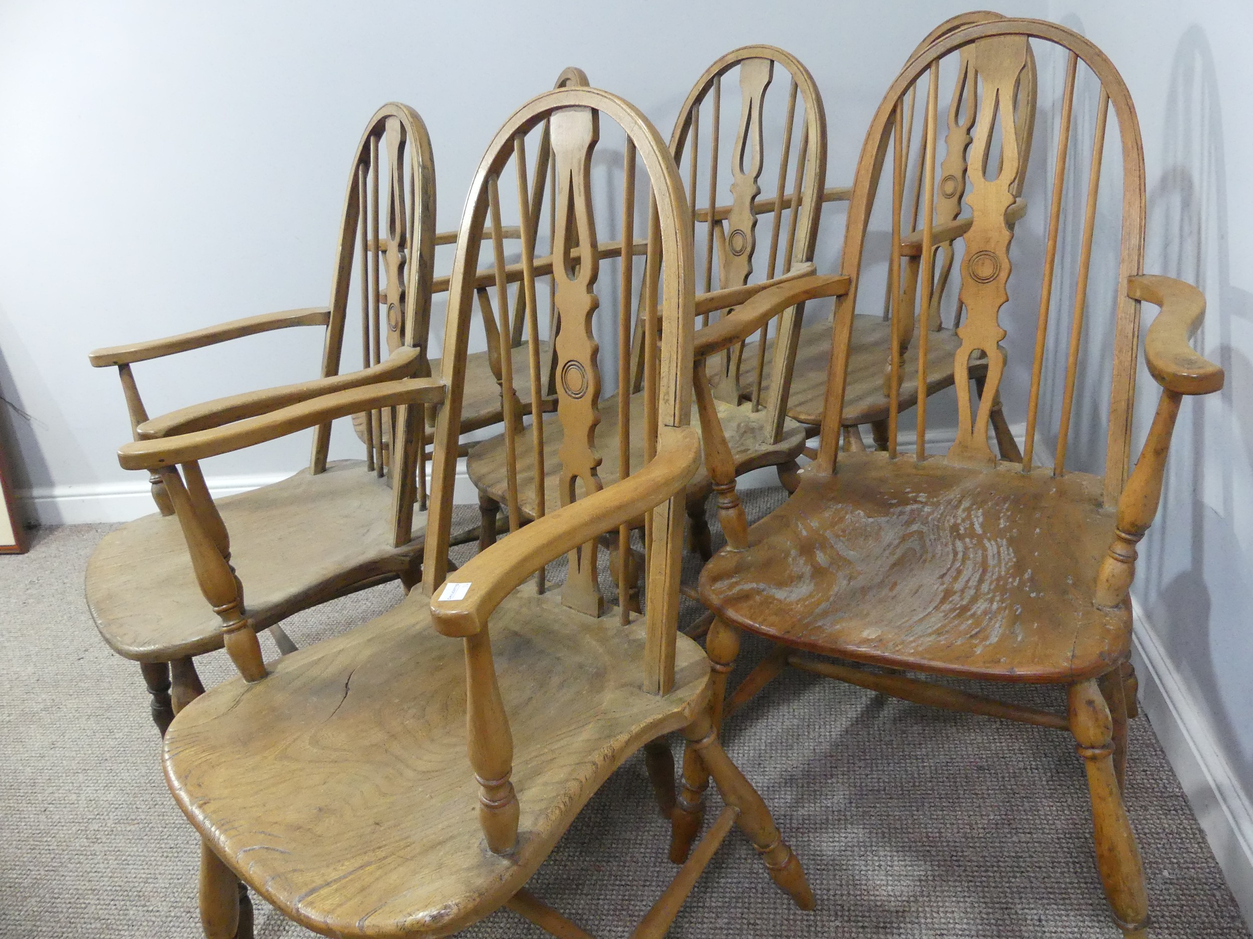 A set of six ash and elm Windsor Armchairs, with hoop backs, W 59cm x H 100cm x D 56cm (6) - Image 2 of 13