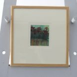 Christine Rowlands (20th century), "Landscape", textile picture, artist's label verso, 22cm x