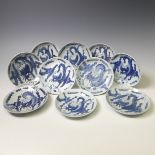 A quantity of Chinese porcelain blue and white Tablewares, comprising ten near-matched plates, D