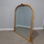 An early 20thC large carved pine Overmantle Mirror, W 133cm x H 144cm.