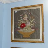 A pair of silk embroidery Pictures, depicting baskets of flowers, 48cm x 46cm, framed (2)