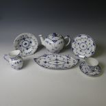 A quantity of Royal Copenhagen blue and white fluted lace pattern Wares, to comprise nine