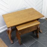 An Arts & Crafts oak Coffee Table, W 87cm x H 51xm x D 57cm, together with an oak work box, W 51cm x