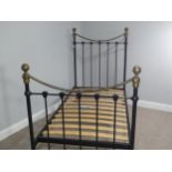 A Victorian style brass and steel single Bed Frame, W 198cm x D 90cm x H 136cm.