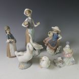 A small quantity of Lladro Figures, to comprise Goose Girl, Young Girl Carrying Basket, Seated Clown