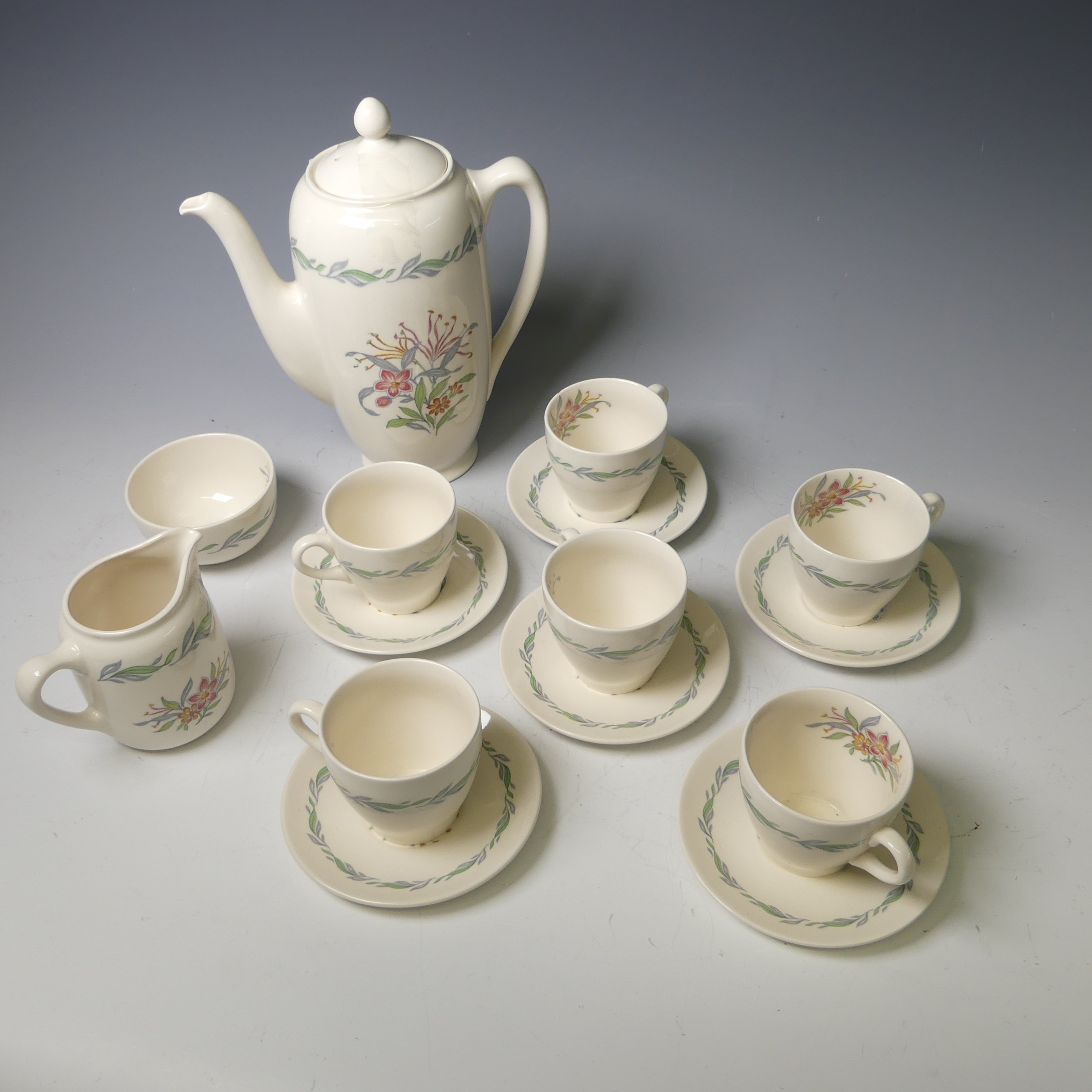 A Royal Worcester chinoiserie dragon pattern part Coffee Set, comprising four Cans and six - Image 7 of 12