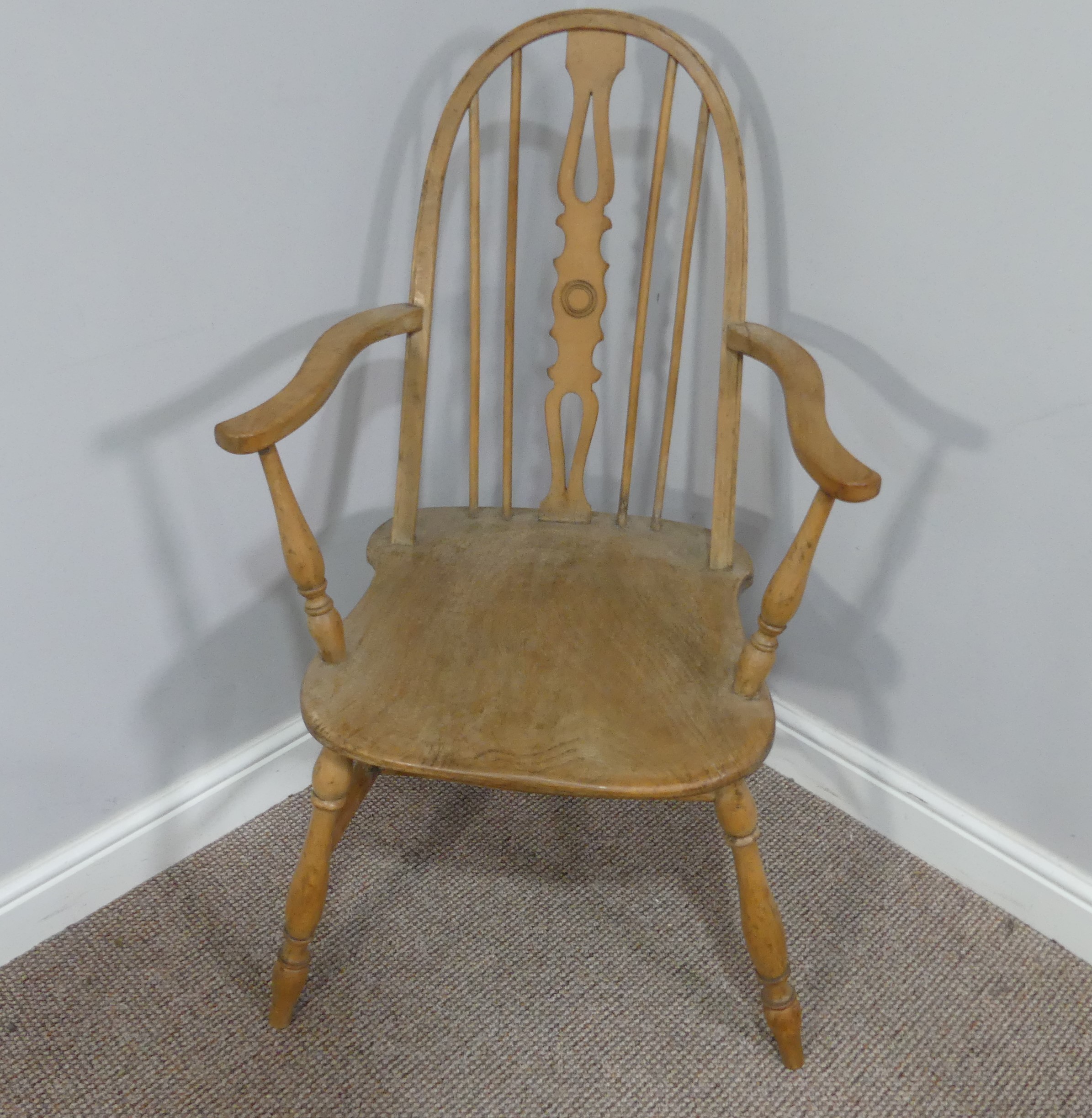 A set of six ash and elm Windsor Armchairs, with hoop backs, W 59cm x H 100cm x D 56cm (6) - Image 10 of 13
