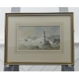 Edward A. Swan (British, 20th century), Ship in stormy sea by a lighthouse, watercolour, signed with