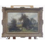 19th/20th Century School, Cattle in a landscape, oil on canvas, 30cm x 45cm, framed.