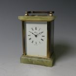 An English gilt brass and green onyx marble Carriage Clock timepiece, of five glass form, the 8-