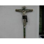 A Guatemalan primitive handmade religious folk art wooden Crucifix, depicting Jesus on the cross,