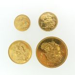 A rare set of four George VI Gold Coins, dated 1937 comprising £5, £2, Sovereign and Half Sovereign,