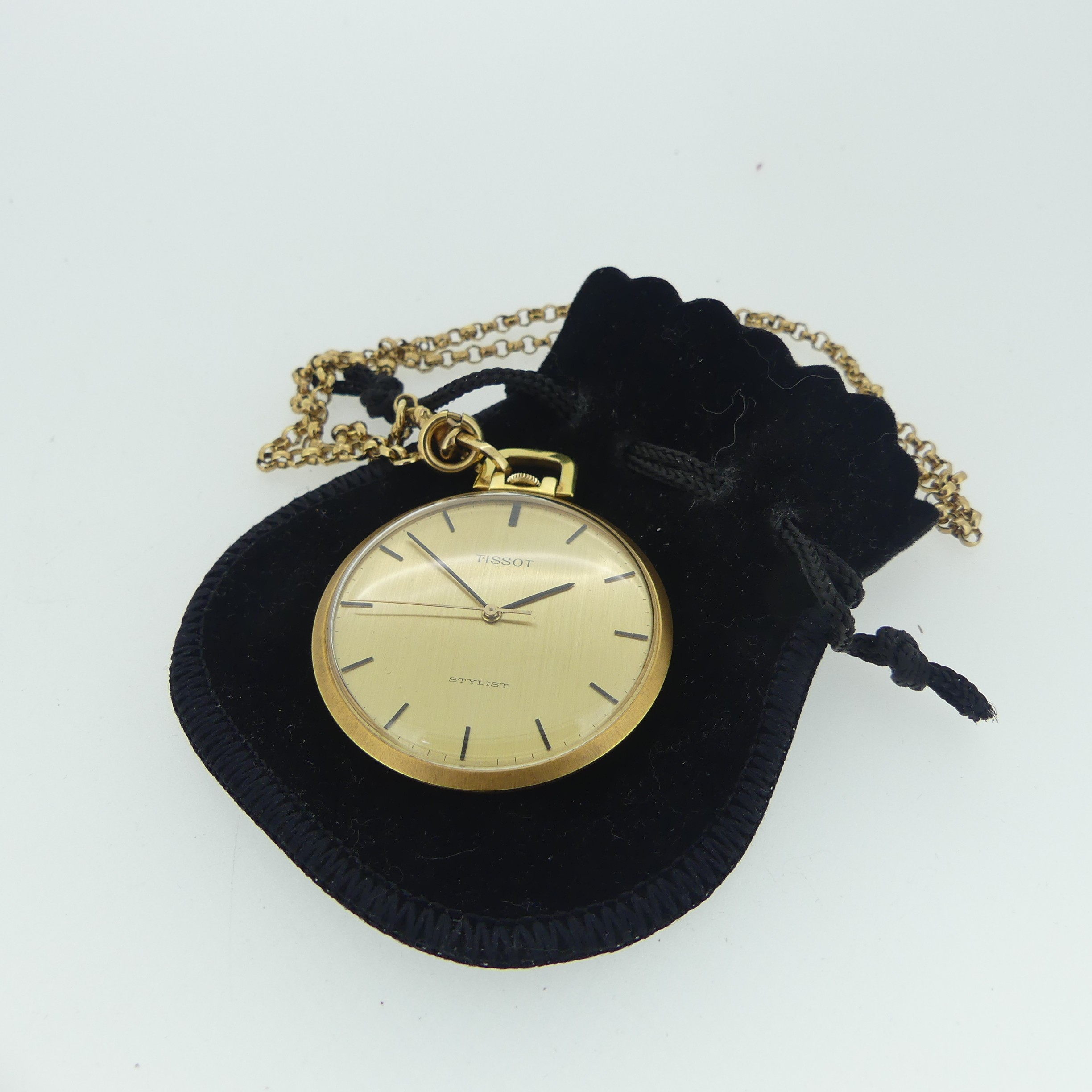 A Tissot Stylist gold-plated open-face Pocket Watch, with gilt dial and baton markers, 40mm - Image 3 of 3