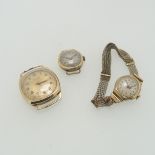 Three 9ct gold Wristwatches, all with damaged movements and not running, one with mesh 9ct gold