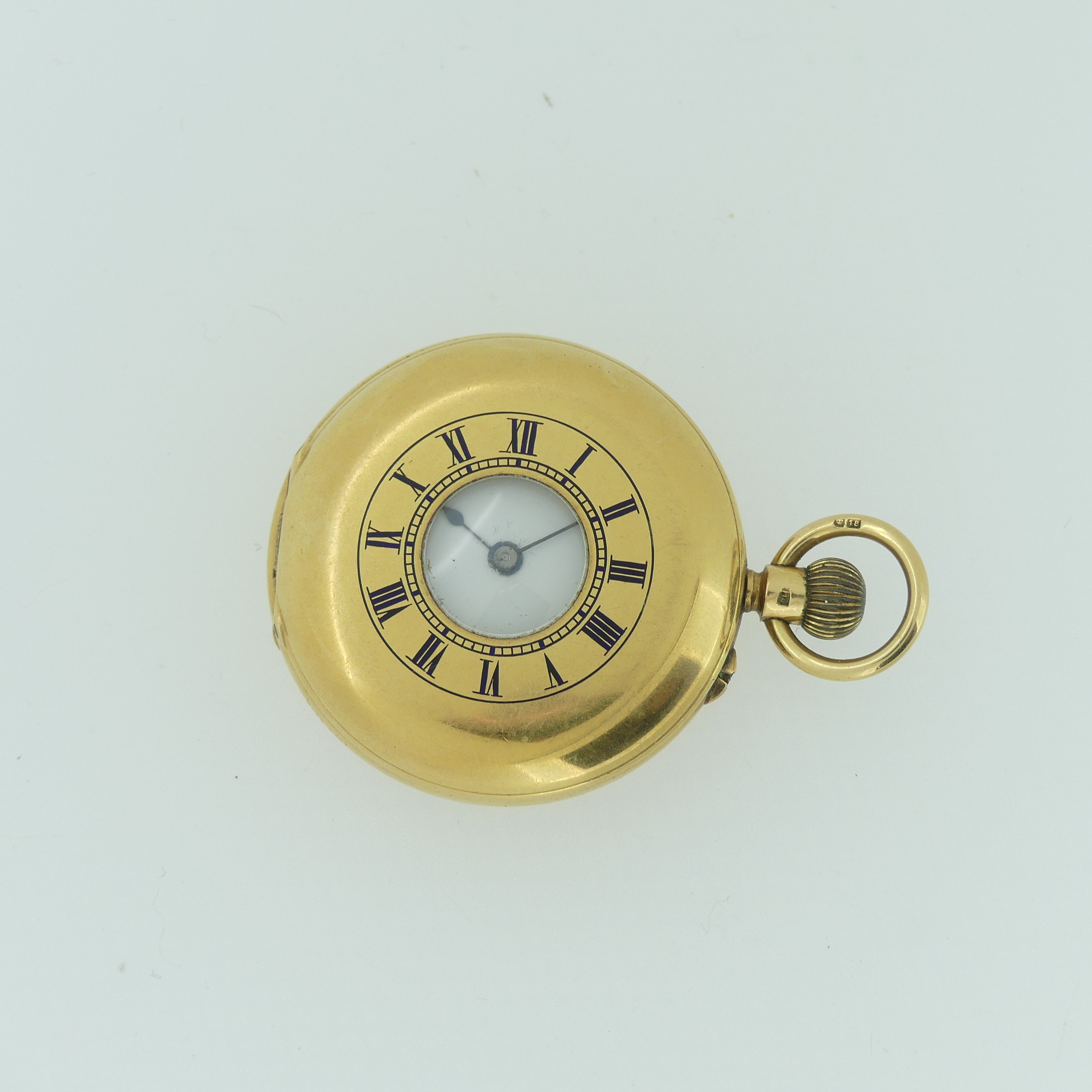 An early 20th century 18ct gold half hunter Pocket Watch, with 18ct gold cuvette cover, the enamel - Image 14 of 17