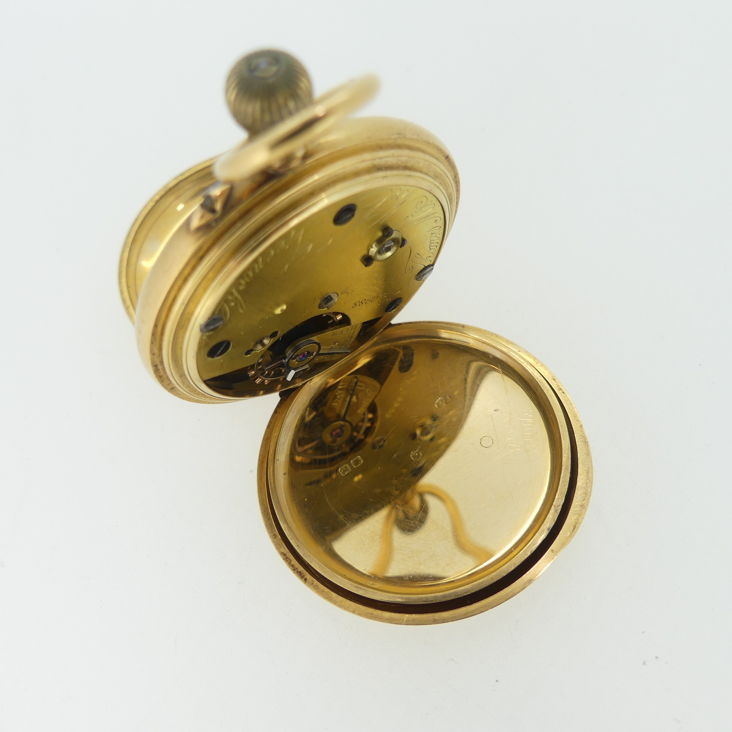 An early 20th century 18ct gold half hunter Pocket Watch, with 18ct gold cuvette cover, the enamel - Image 8 of 17