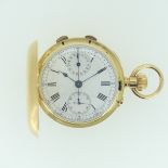 A 20th century continental 18ct gold hunter keyless Chronograph Pocket Watch, with 18ct gold cuvette