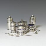 A small George V silver three piece Cruet set, by Northern Goldsmiths Co., hallmarked Birmingham,