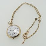 A 9ct gold Fob Watch, with damaged white enamel dial and Roman Numerals, manual wind, the rear cover