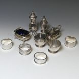 A George V silver three piece Cruet Set, by William Neale & Son Ltd., hallmarked Birmingham 1928/