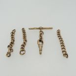 A 9ct gold part Watchchain, in four pieces with a T-Bar and suspension clip, all individually