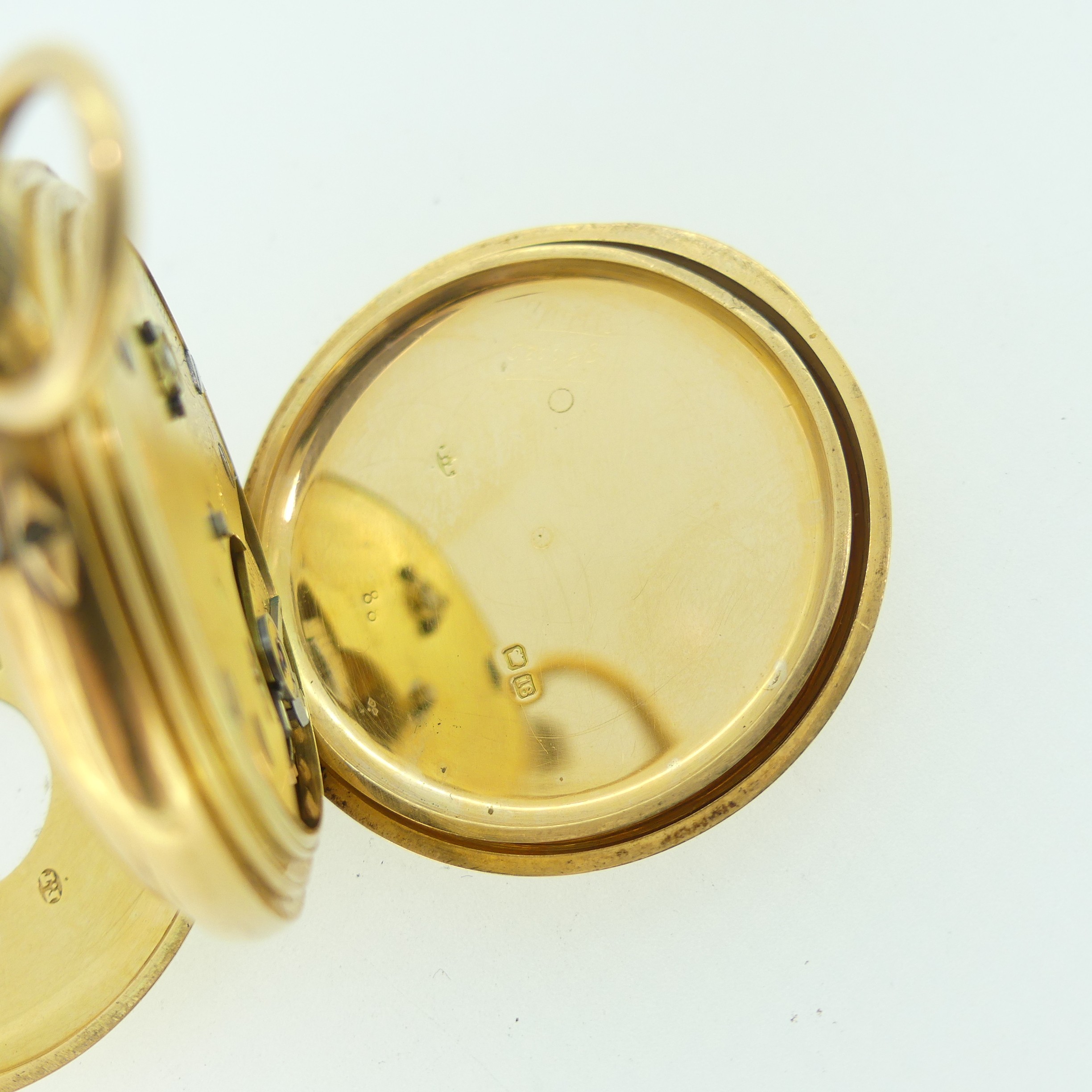 An early 20th century 18ct gold half hunter Pocket Watch, with 18ct gold cuvette cover, the enamel - Image 5 of 17