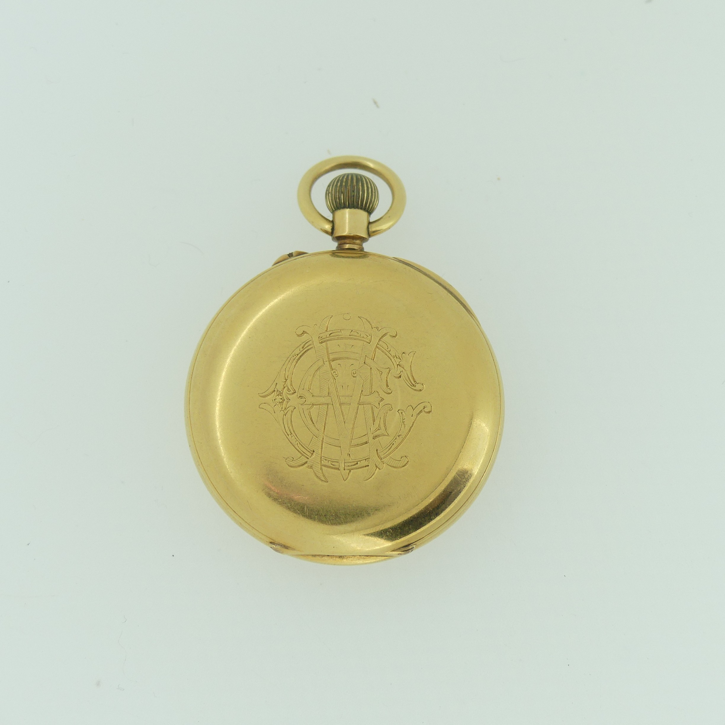 An early 20th century 18ct gold half hunter Pocket Watch, with 18ct gold cuvette cover, the enamel - Image 12 of 17