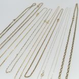 A 9ct yellow gold oval link Chain, 48cm long, together with eight other 9ct gold chains and trace