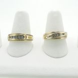 A 9ct yellow gold Band, the front channel set with five small diamonds, Size S, together with