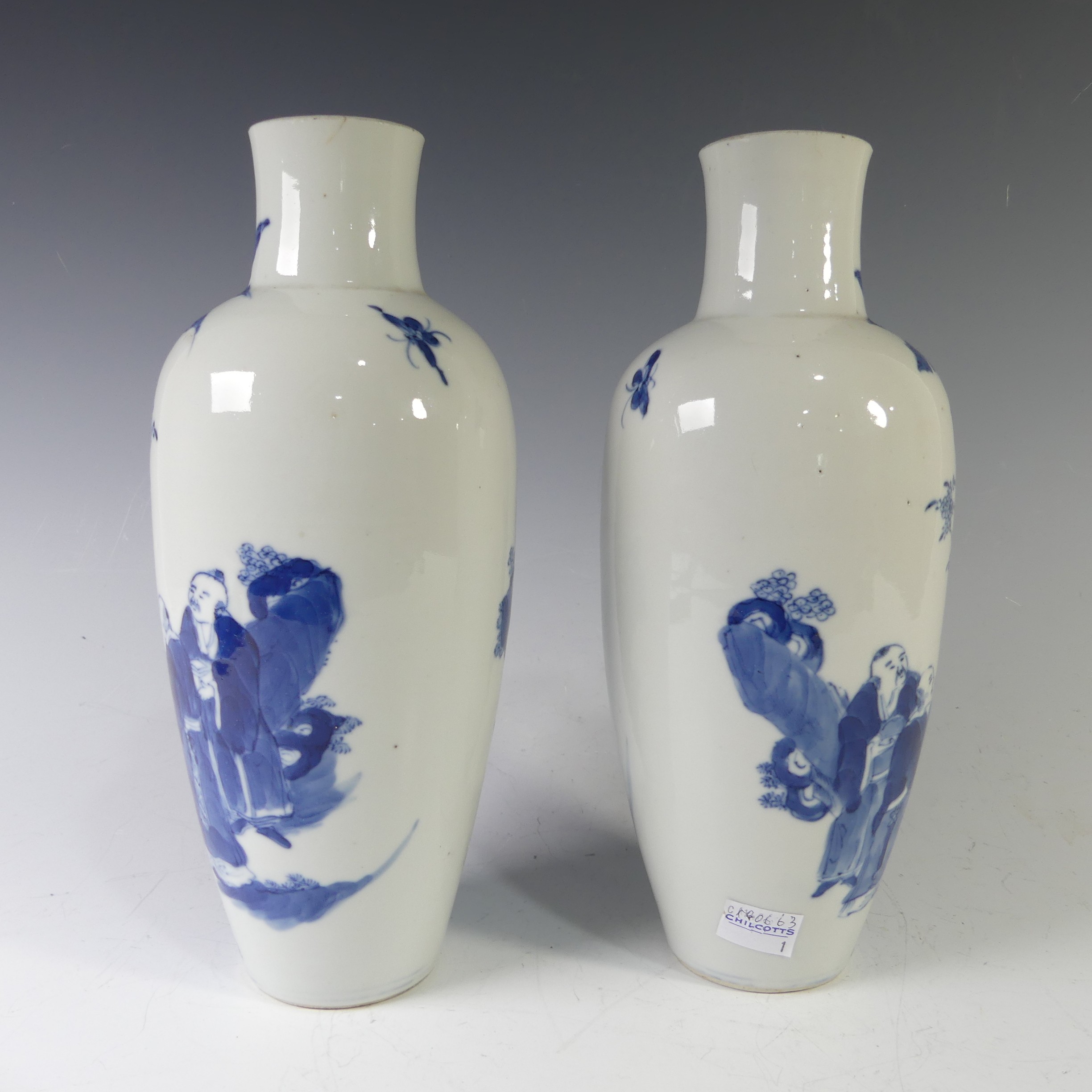 A pair of antique Chinese blue and white Vases, of slim baluster shapes, with underglaze blue - Image 4 of 20