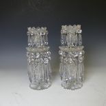 A pair of early 19thC hand cut clear crystal glass Lustres, two layers each with shaped faceted