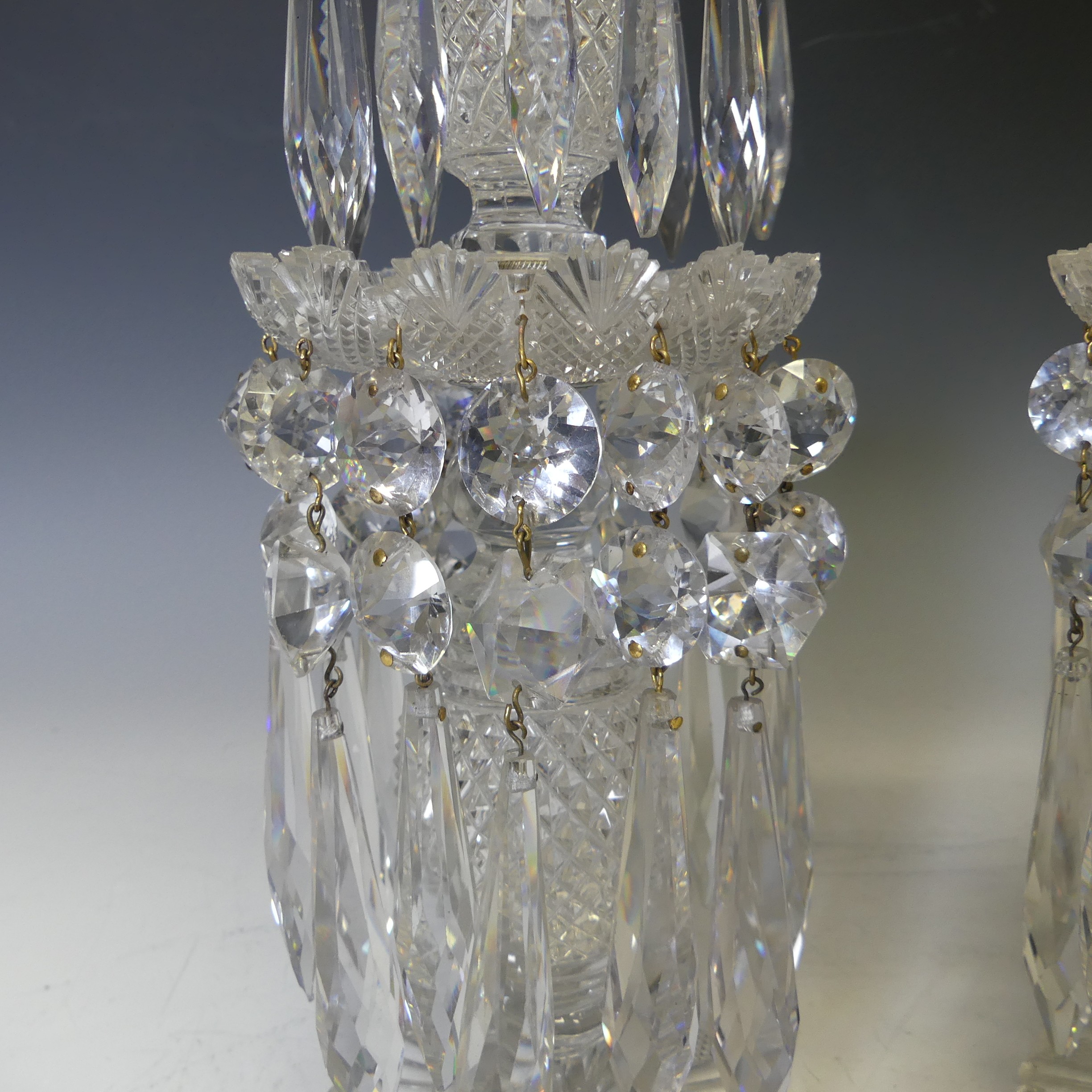 A pair of early 19thC hand cut clear crystal glass Lustres, two layers each with shaped faceted - Bild 5 aus 9