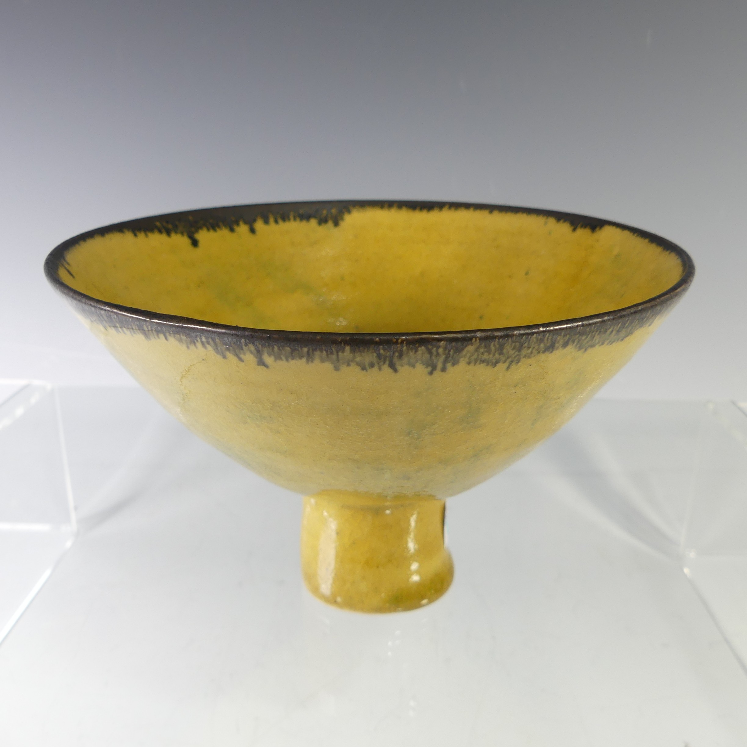 Emmanuel Cooper (British; 1938-2012) a studio pottery Footed Bowl, of yellow ground with manganese - Image 3 of 8