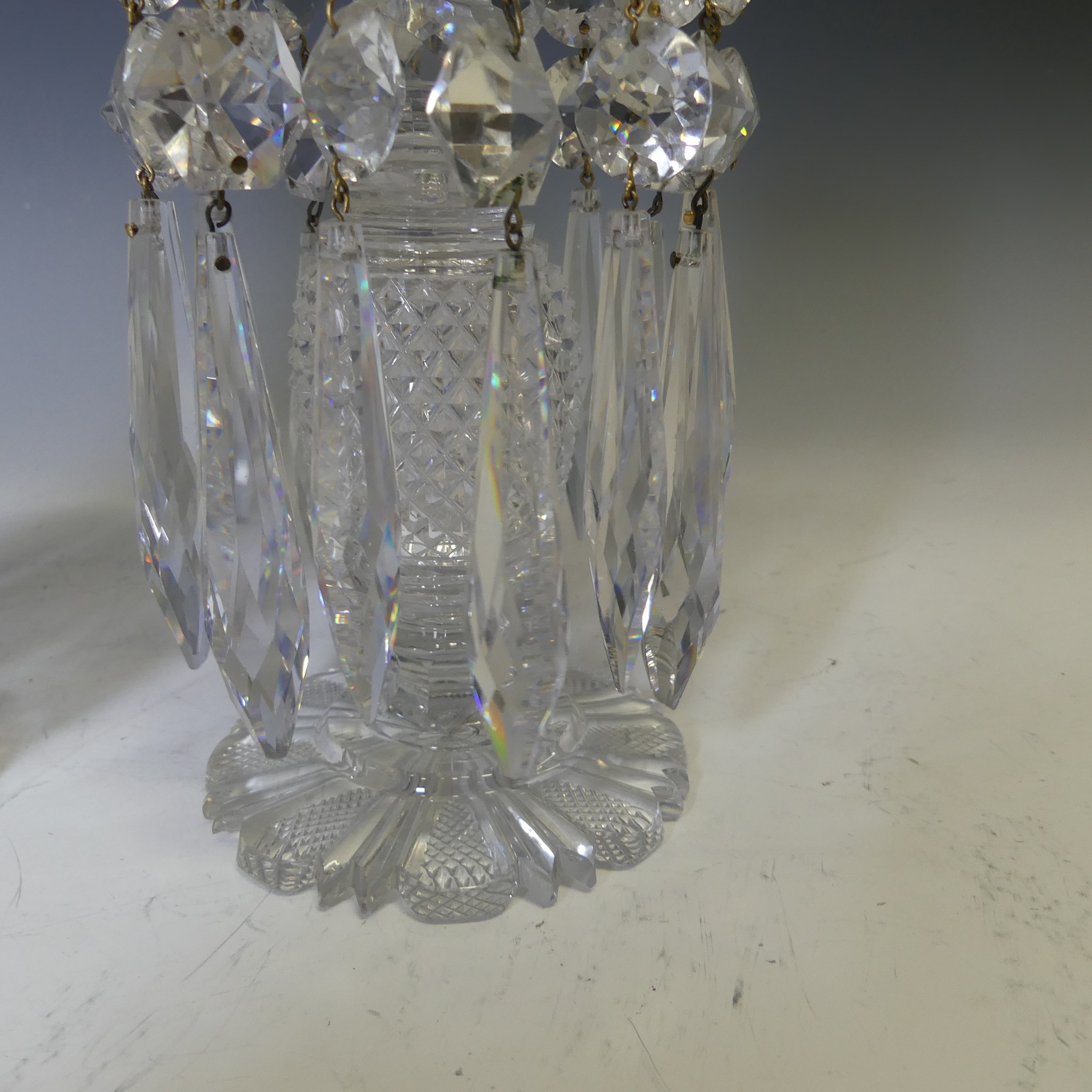 A pair of early 19thC hand cut clear crystal glass Lustres, two layers each with shaped faceted - Bild 7 aus 9