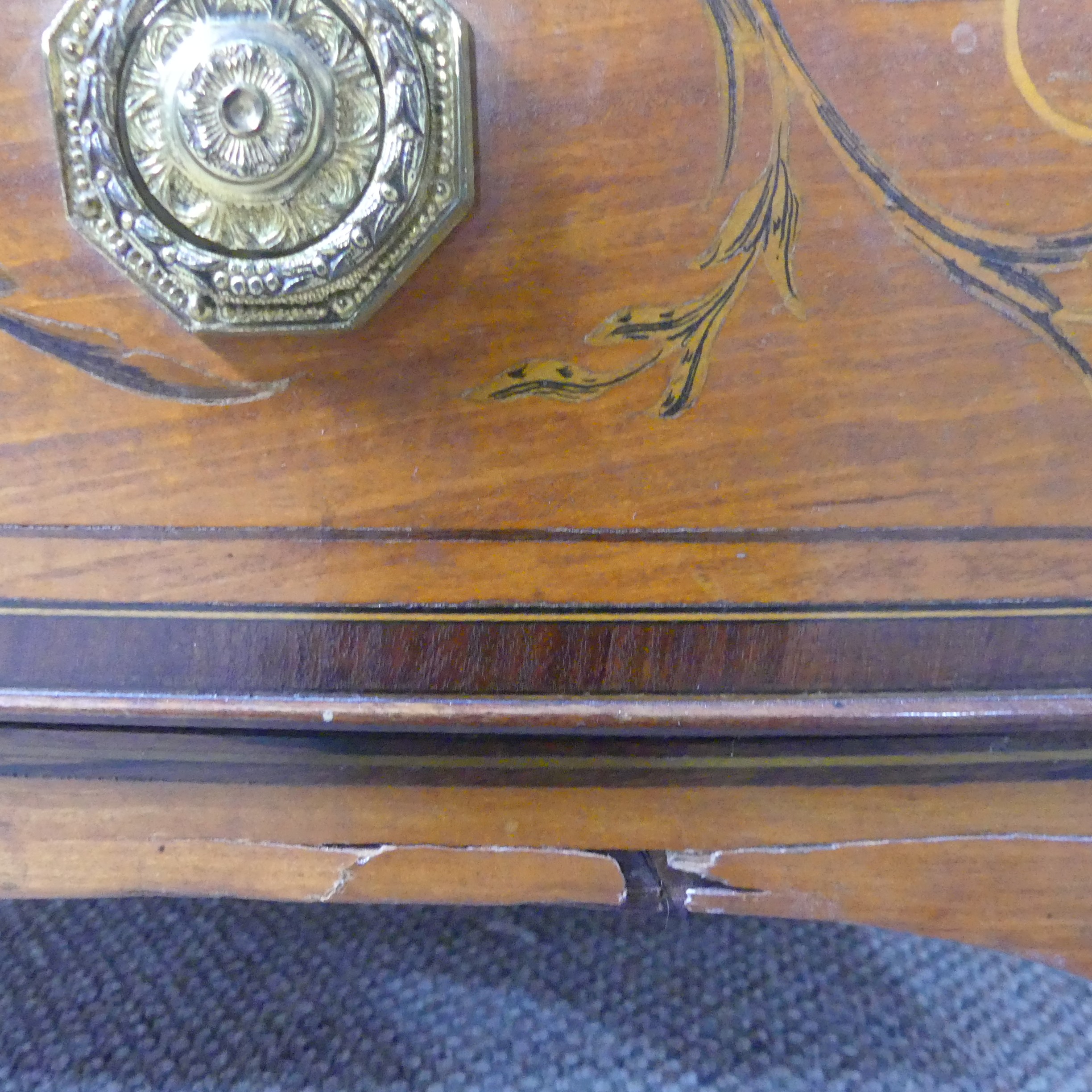 An Edwardian Sheraton Revival inlaid mahogany bow front Chest of Drawers, note damage to one side - Image 24 of 24