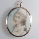 Andrew Plimer (British, 1763-1837), Portrait Miniature of a Lady in white dress with frilled