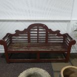 A Lutyens style wooden Garden Seat, W 190 cm x H 106 cm x D 57 cm.