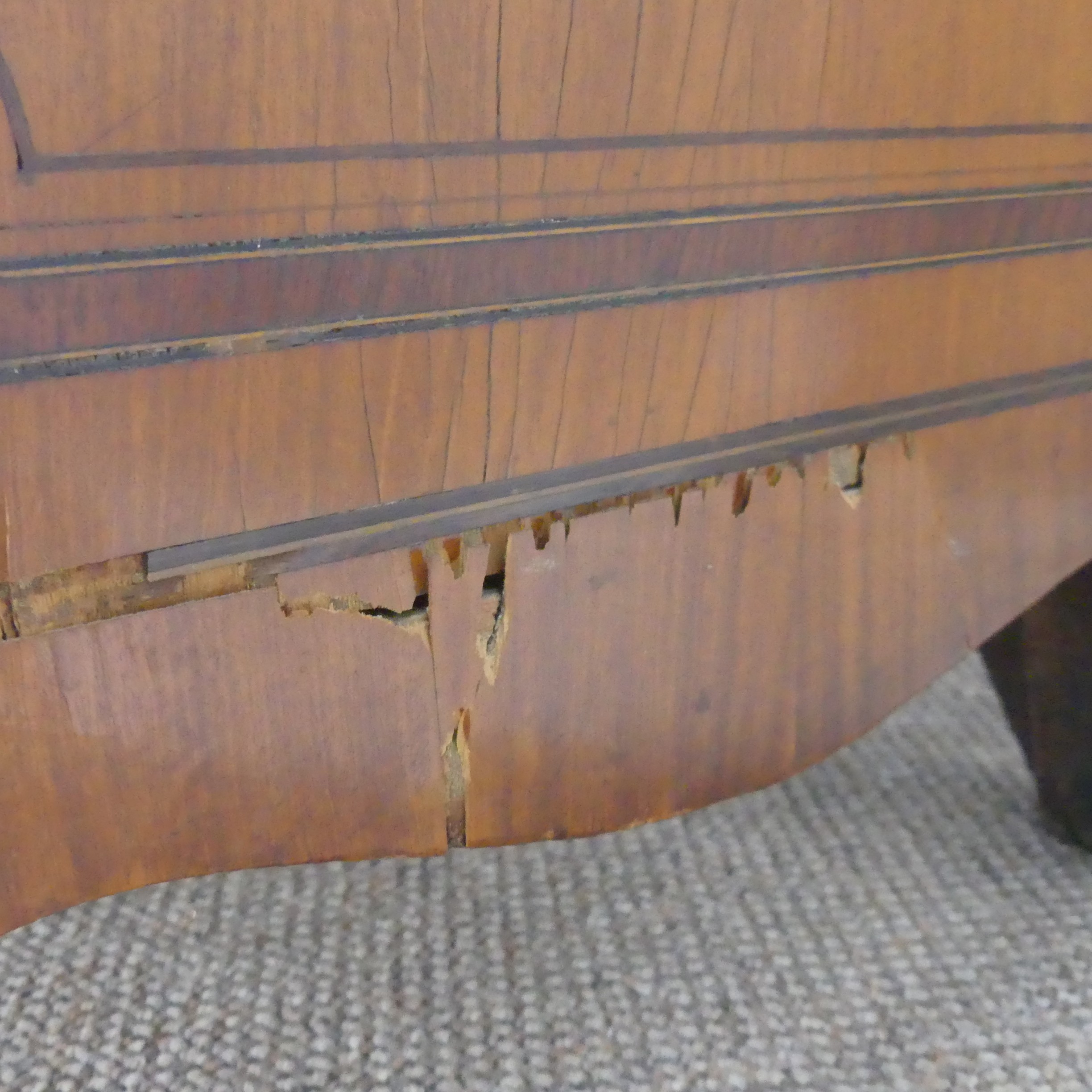 An Edwardian Sheraton Revival inlaid mahogany bow front Chest of Drawers, note damage to one side - Image 4 of 24