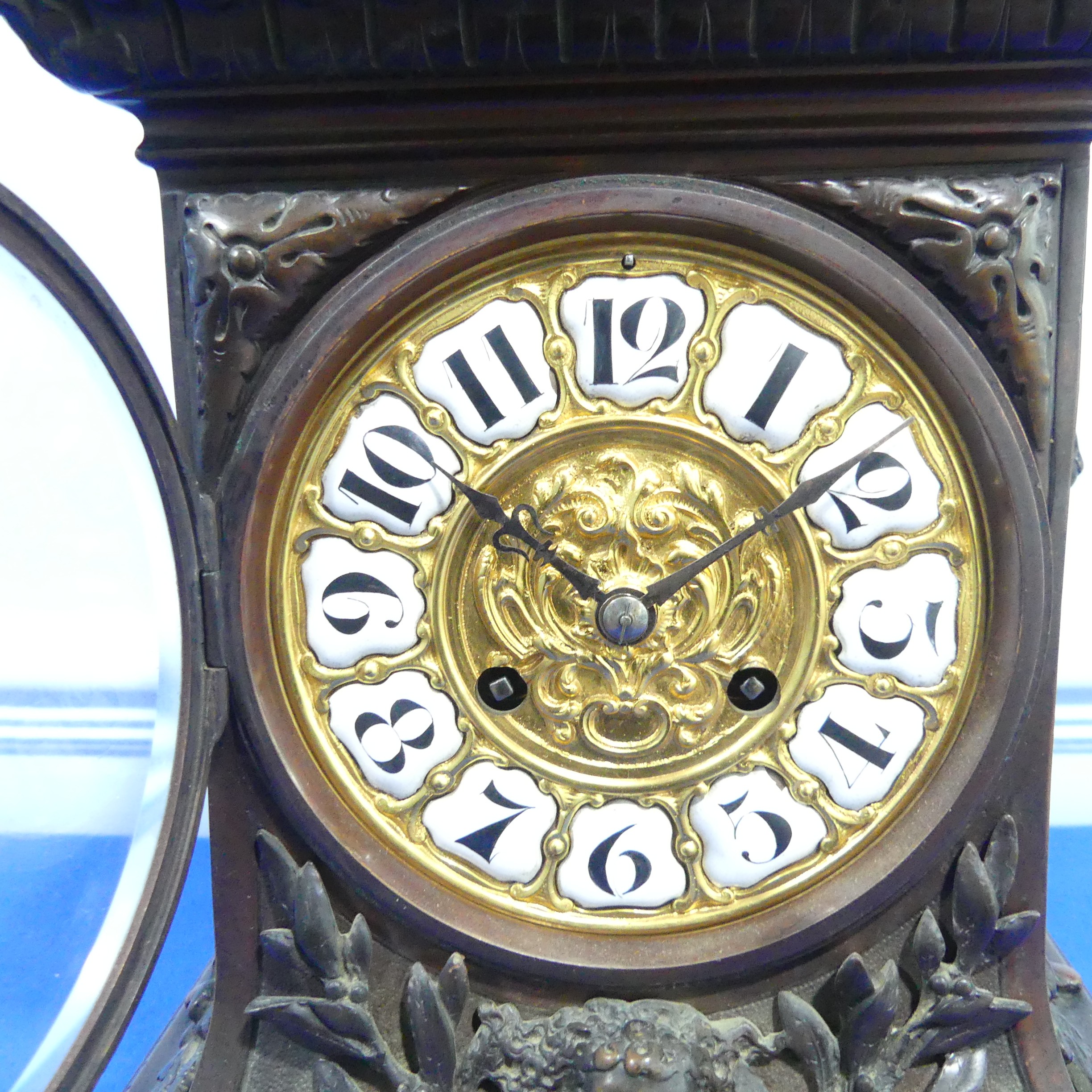 A French bronzed-metal Mantel Clock, late 19th century, the architectural case surmounted with an - Image 7 of 10