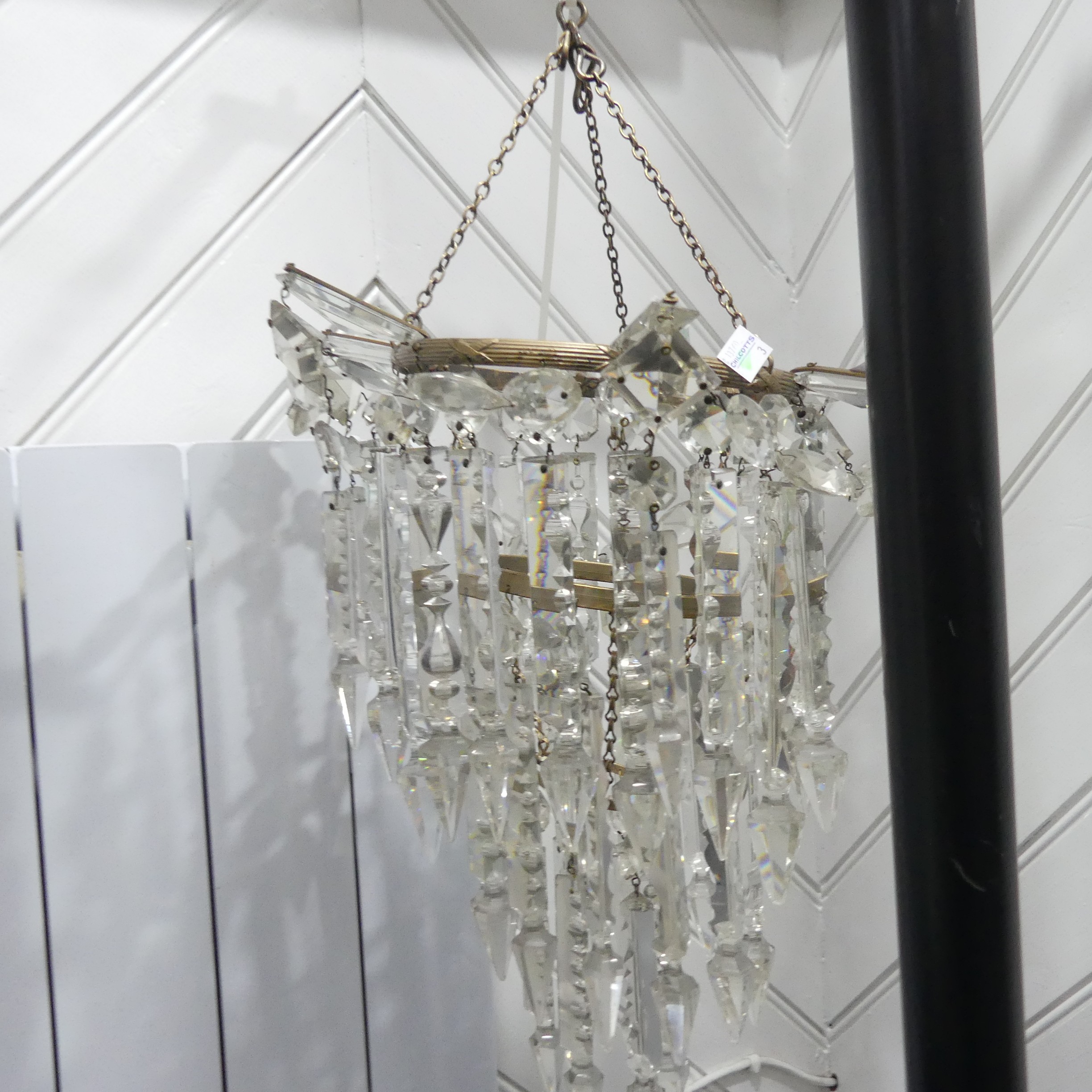 A pair of 19th century 2-tier hanging Lustres, with clear glass crystal droplets and metal ceiling - Image 6 of 15