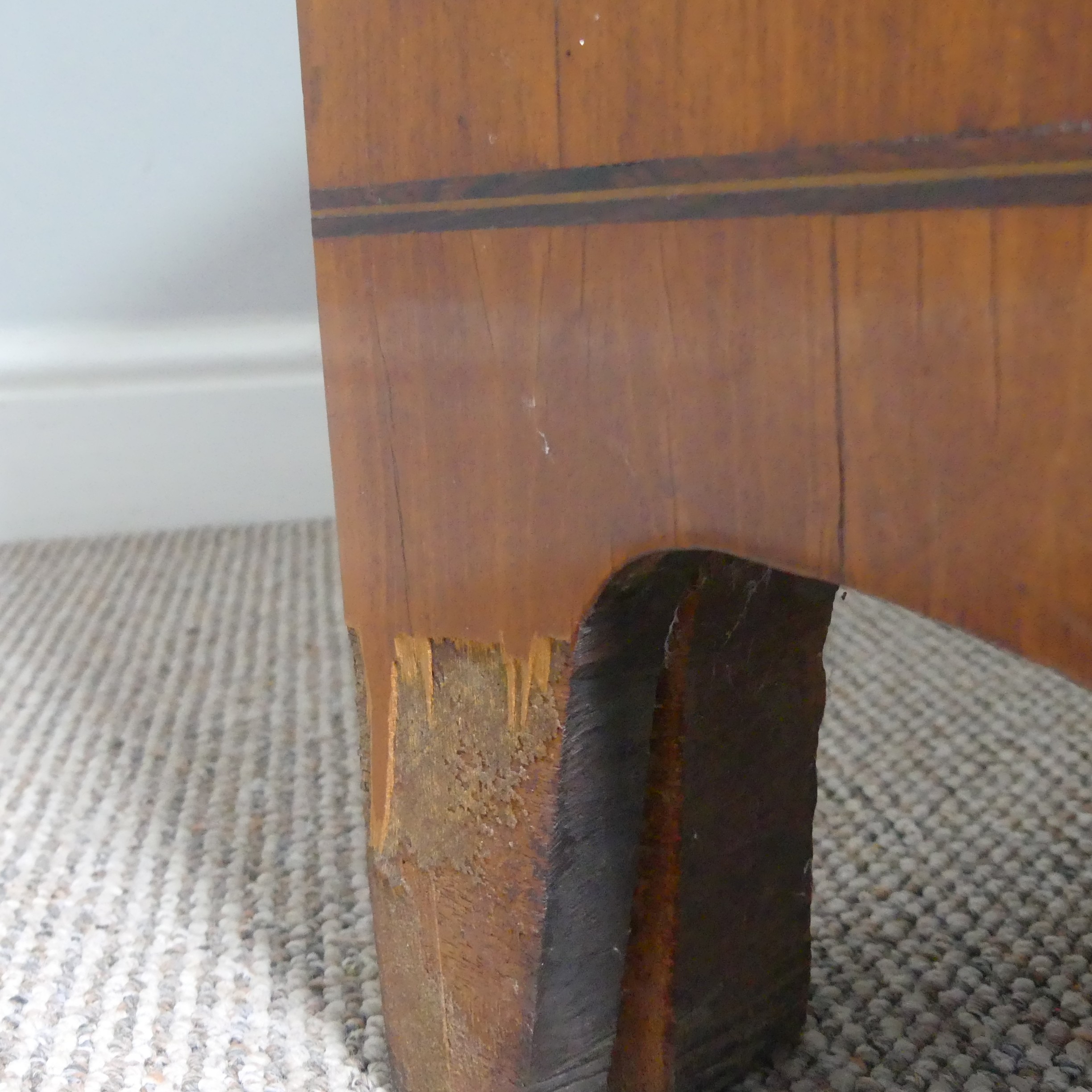 An Edwardian Sheraton Revival inlaid mahogany bow front Chest of Drawers, note damage to one side - Image 16 of 24